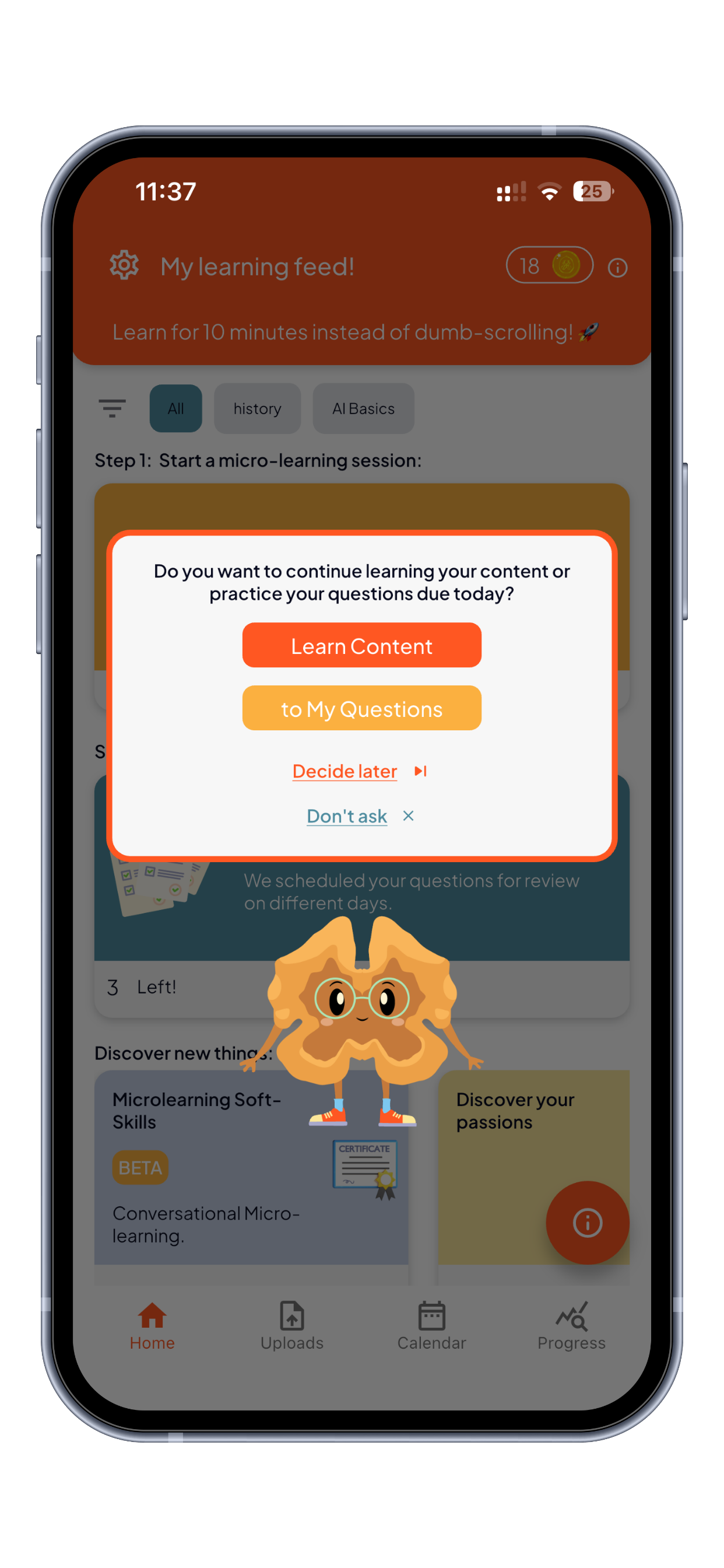 WalnutFlow app: start a learning session