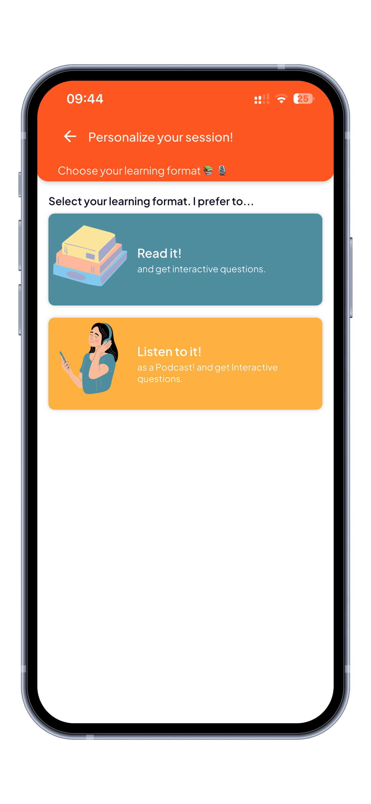 WalnutFlow app: choose to read or listen to your material